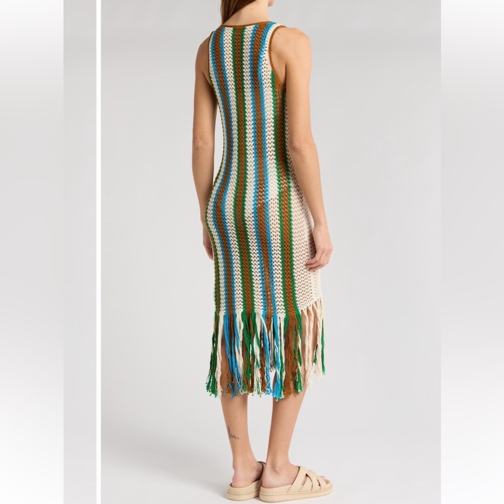 NWT MOTHER the benefits cotton Multicolor Crochet Fringe midi dress medium - Picture 2 of 3